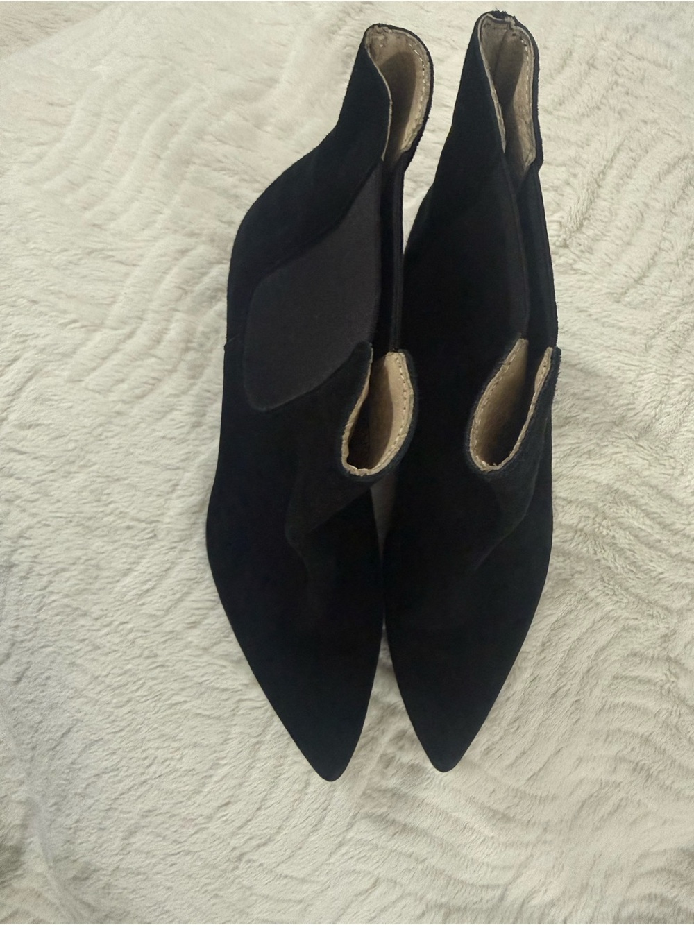 Classic Black Pointed-Toe Suede Ankle Heels